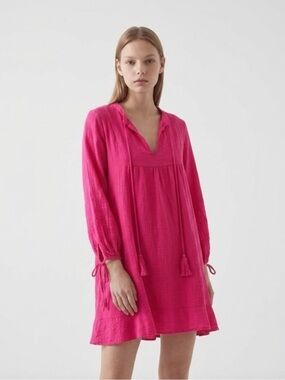 Natalie Martin Hot Pink Gauze 100% Cotton dress size Large
